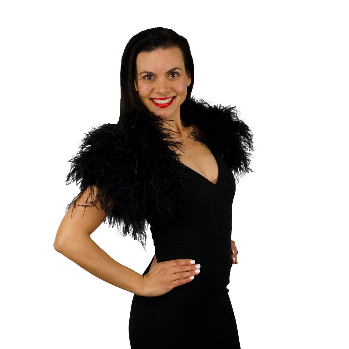 Medium Ostrich Feather Bolero Shoulder Wrap / Coat Black