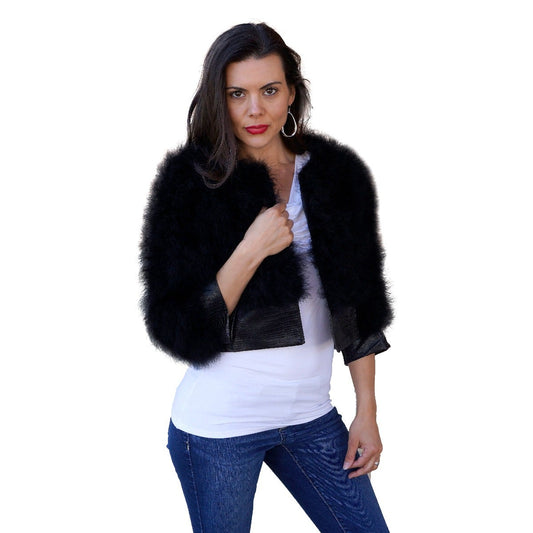 Marabou Jacket w/Pleather Trim Black