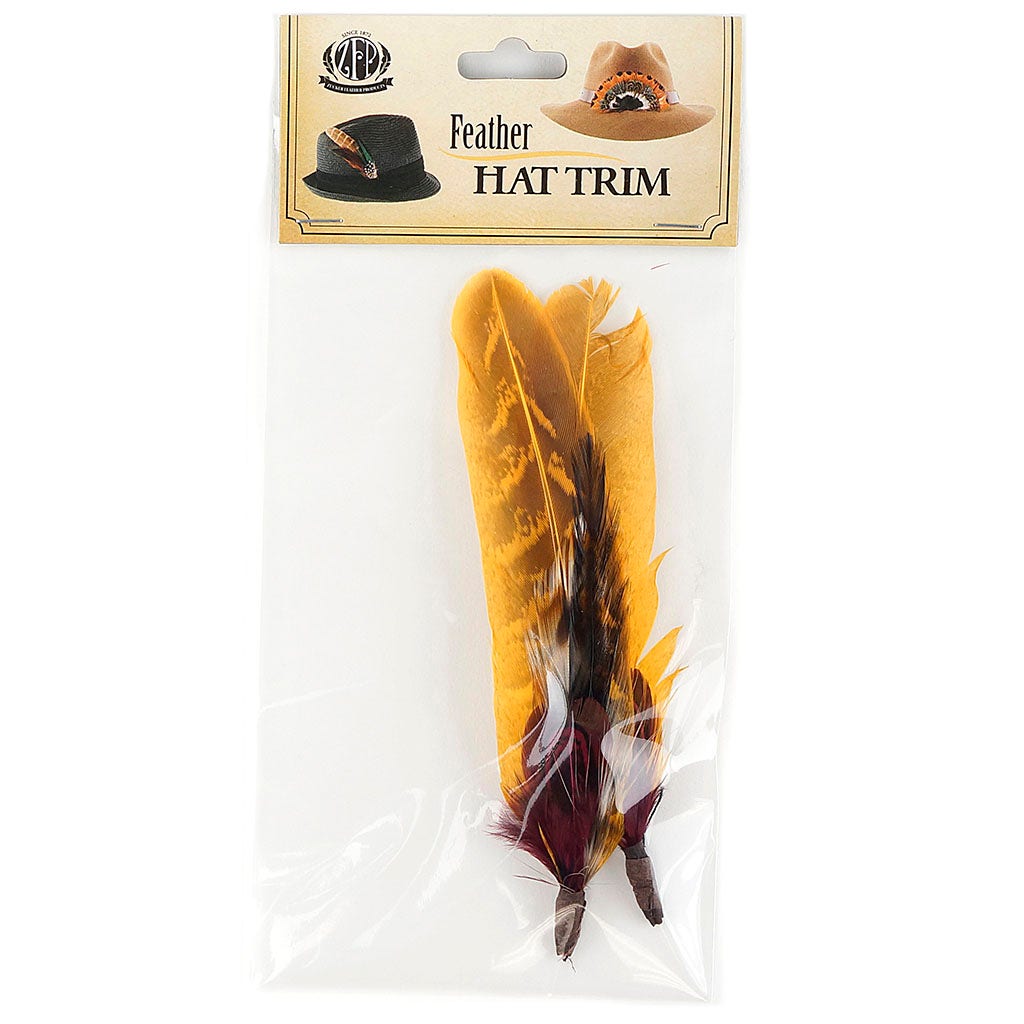 Pheasant-Hackle Feather Hat Trims Black/Fig/Marigold/Natural