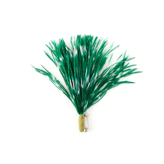 Stenciled Ostrich Pom Pom Corsage/Pin - Emerald/White