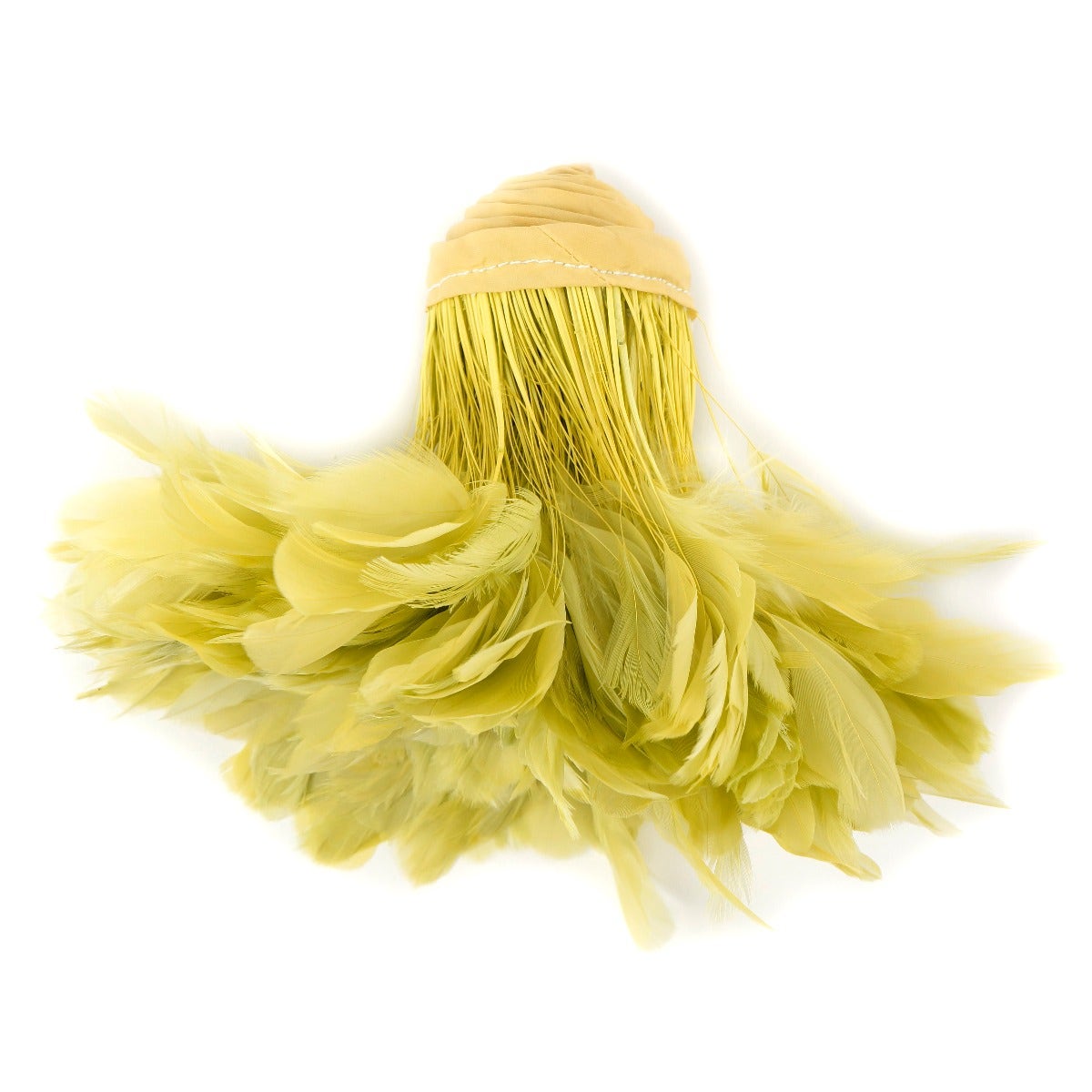 Stripped White-Dyed Coque Fringe - Celery