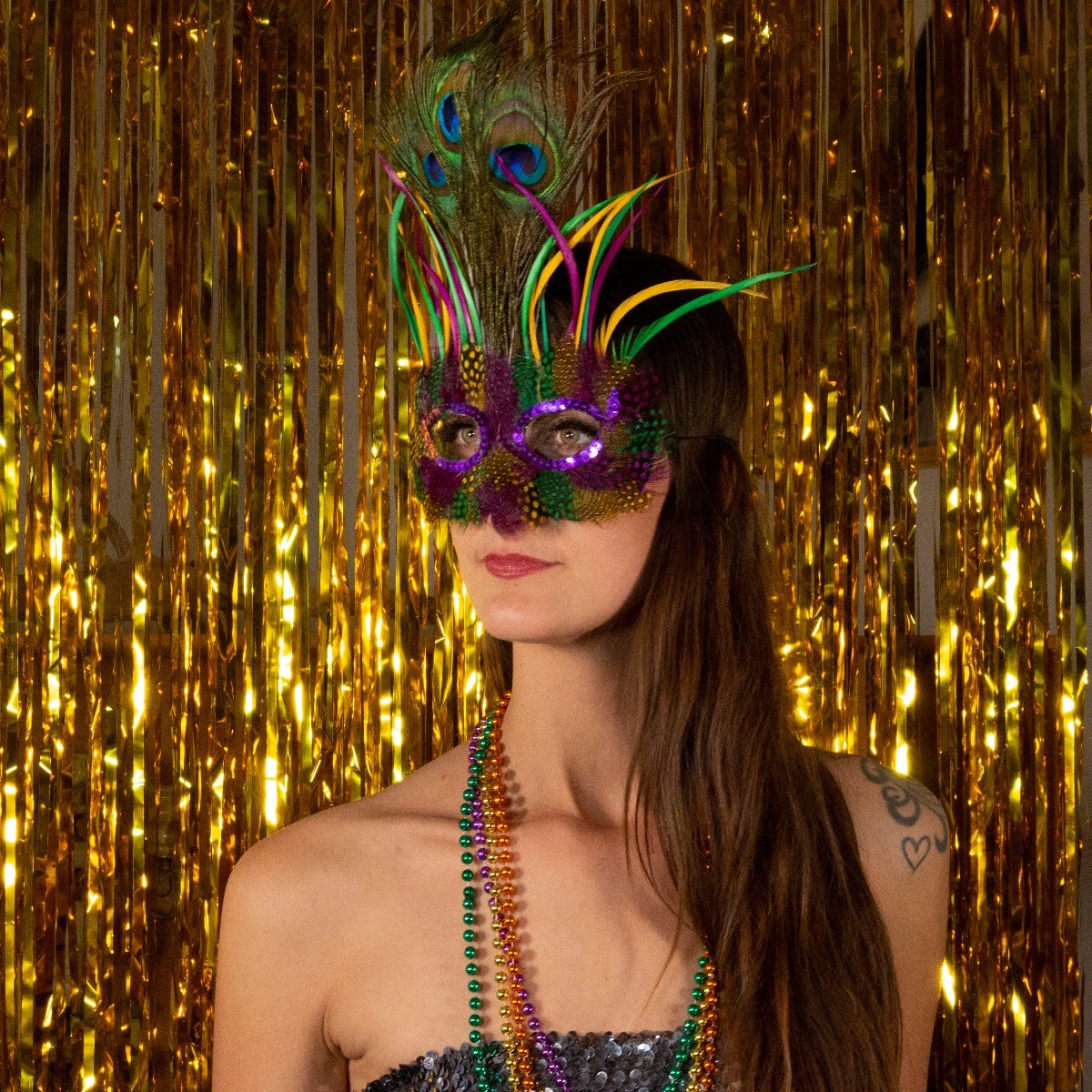 Peacock Goose Biot Feather Mask - Mardi Gras