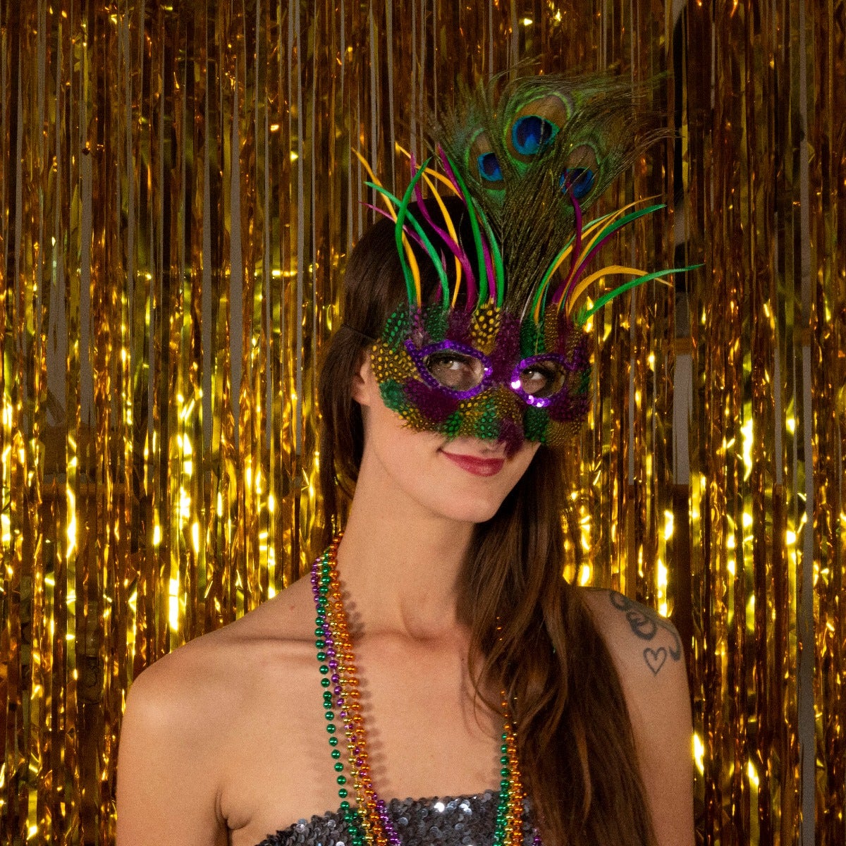 Peacock Goose Biot Feather Mask - Mardi Gras