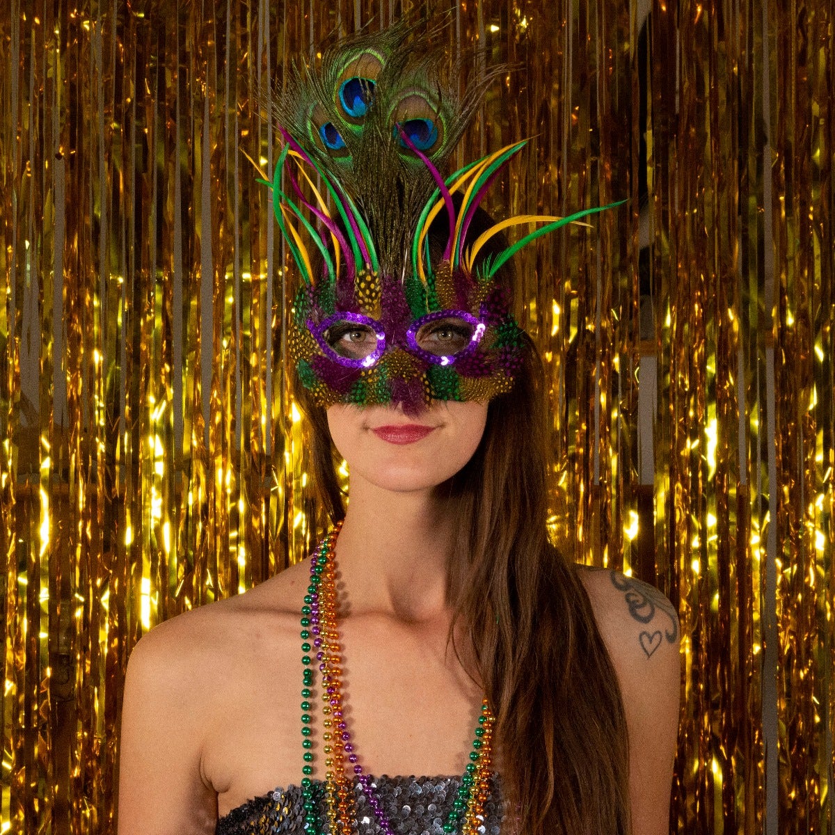 Peacock Goose Biot Feather Mask - Mardi Gras