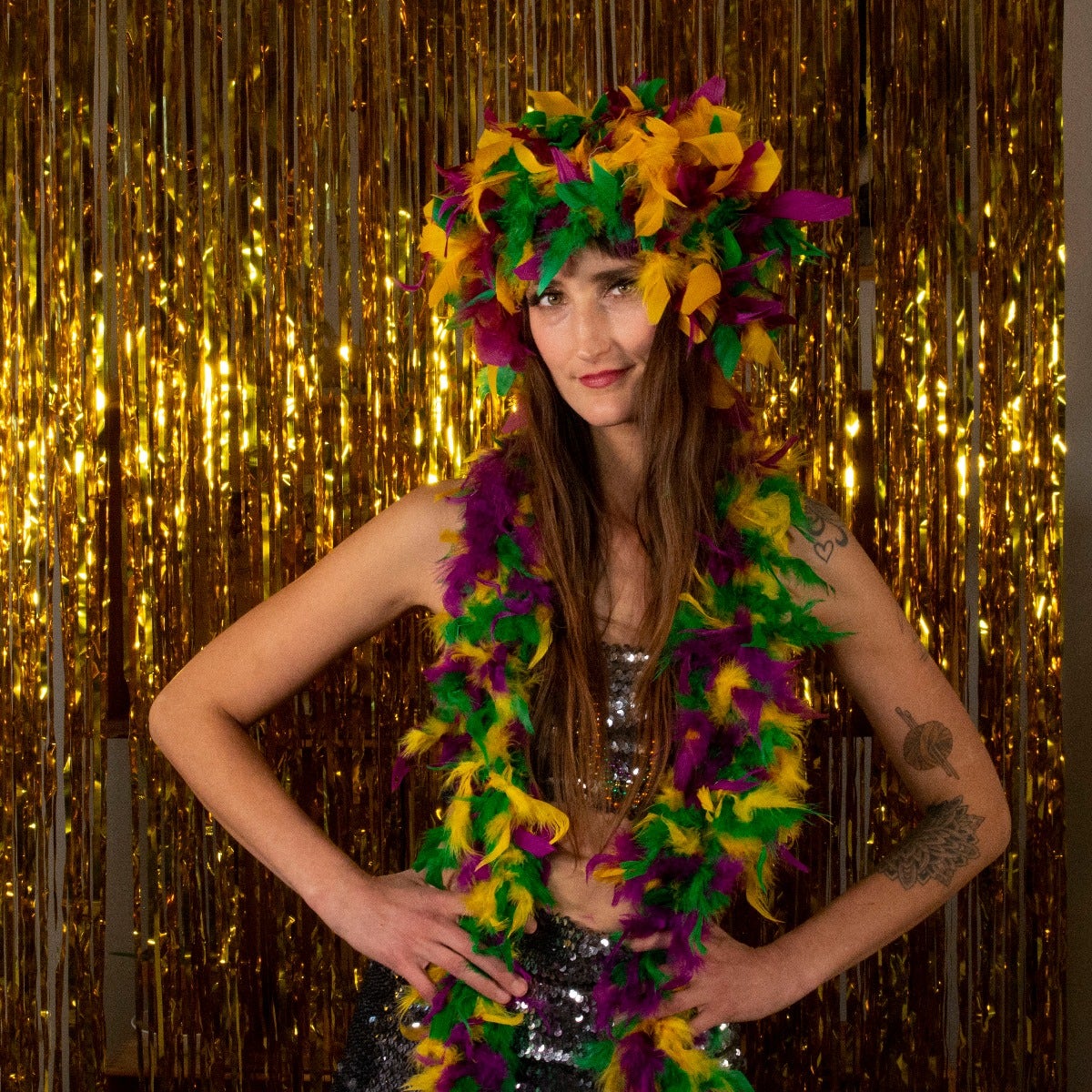 Chandelle Feather Wig-Mixed - Mardigras Mix
