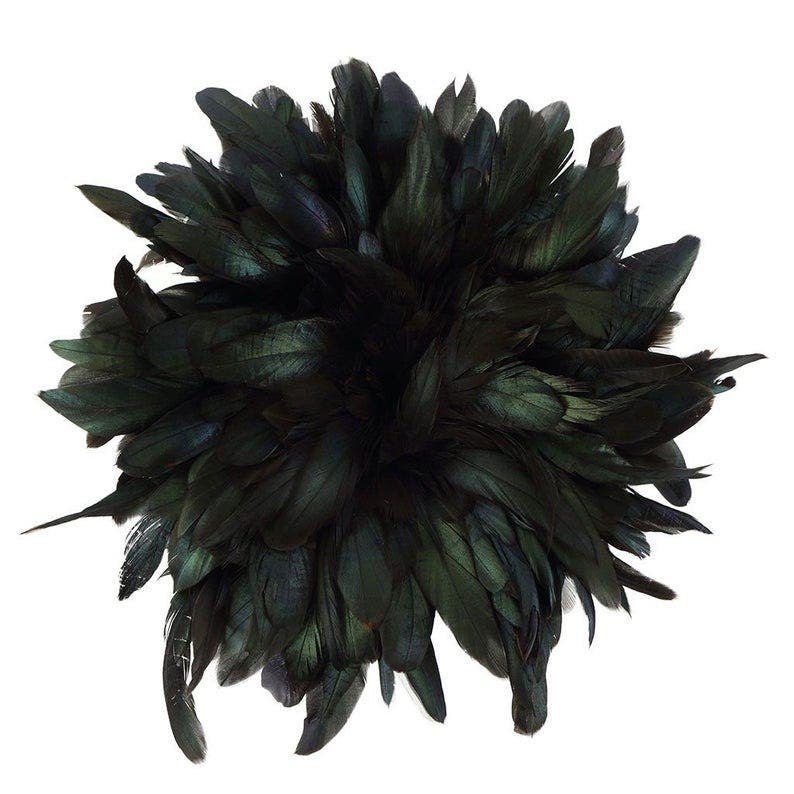 Rooster Feathers, 2" strip of 4-6” Half Bronze Schlappen Rooster Strung Craft Feathers - BLACK