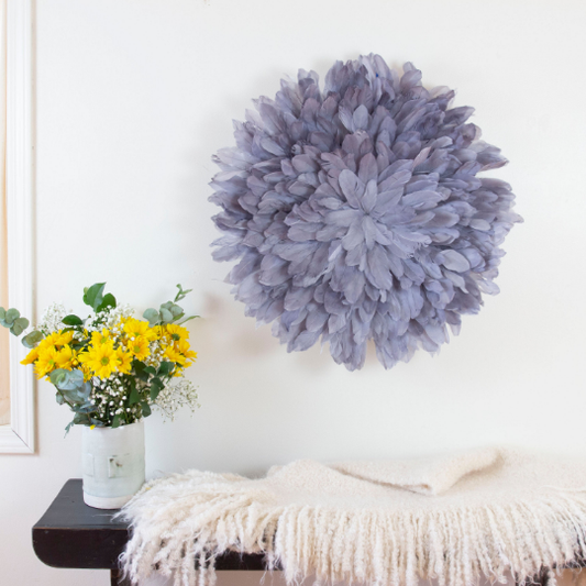 Unique Decorative Feather Wall Art Inspired by African JuJu Hats - Lime