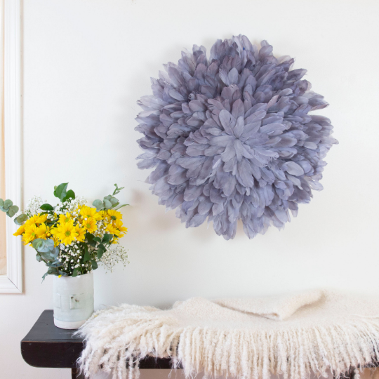 Unique Decorative Feather Wall Art Inspired by African JuJu Hats - Lemon Yellow
