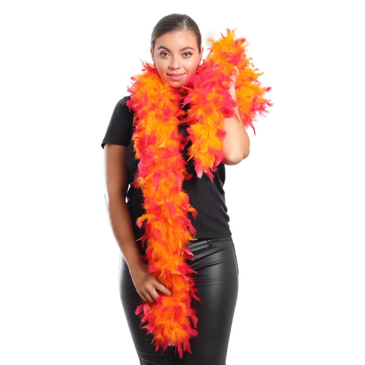 Tipped Chandelle Feather Boa - Heavyweight - Orange/Shocking Pink