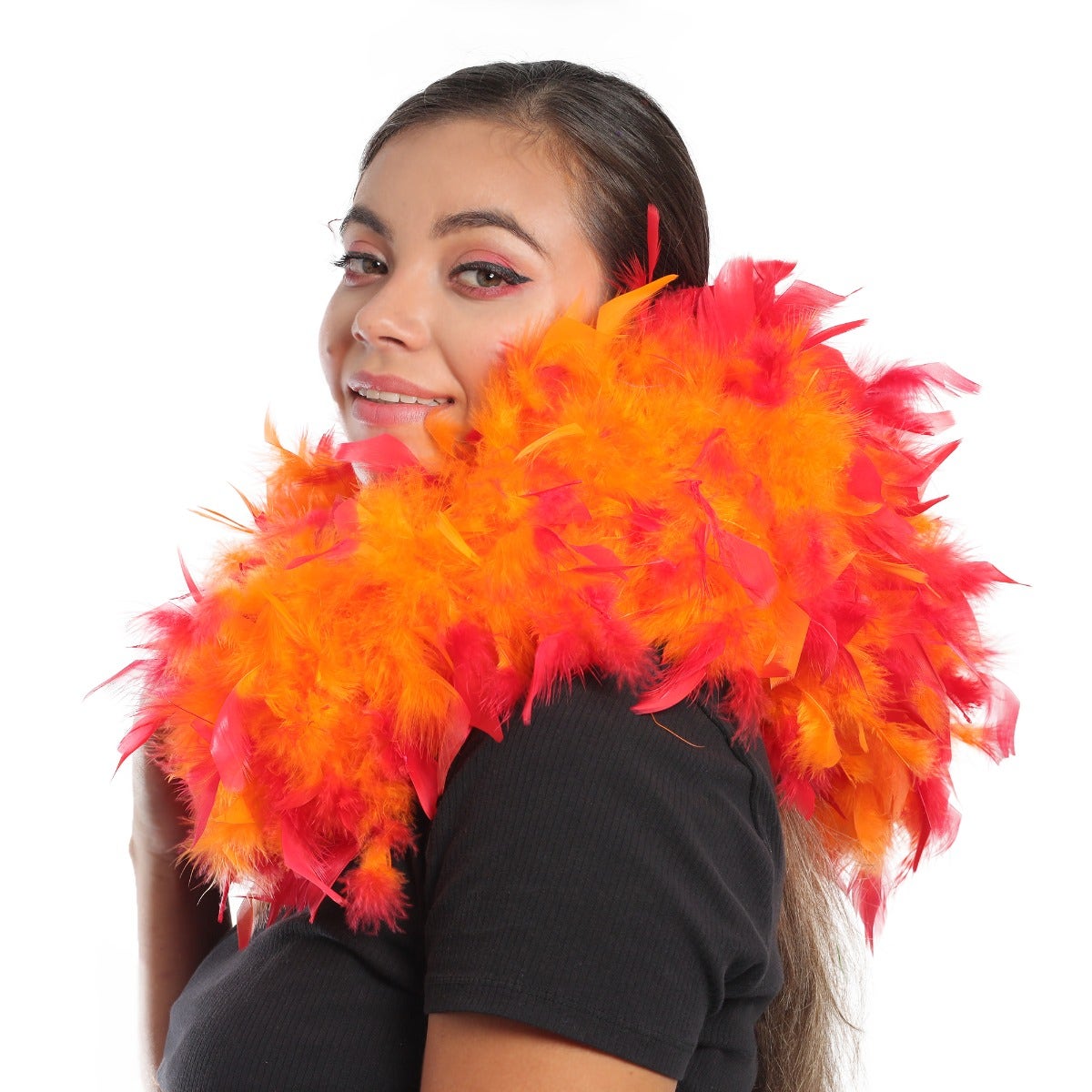 Tipped Chandelle Feather Boa - Heavyweight - Orange/Shocking Pink