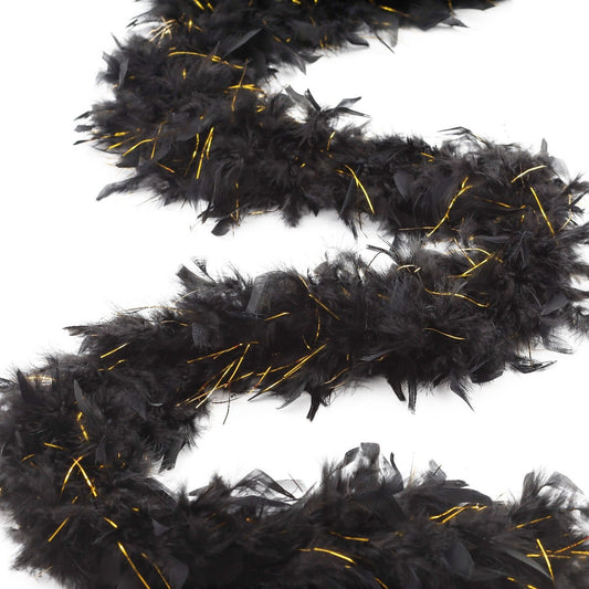 Chandelle Feather Boa - Medium Weight - Black/Gold Lurex