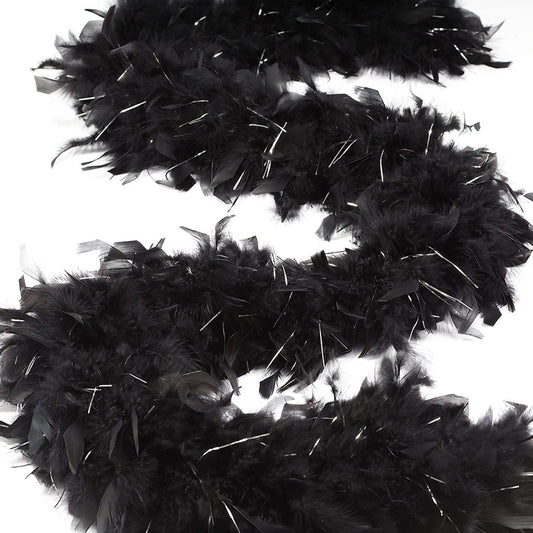 Chandelle Feather Boa with Lurex - Heavyweight  - Black/Silver Lurex