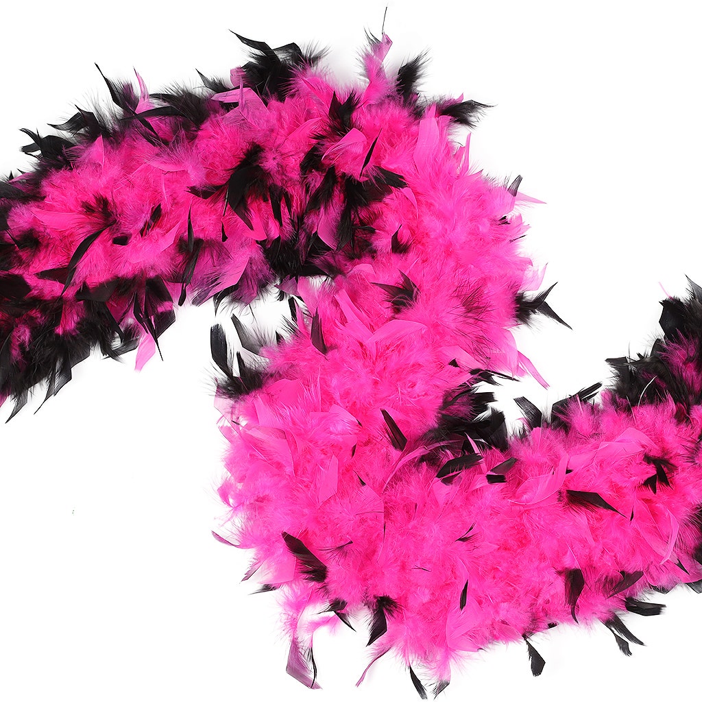 Tipped Chandelle Feather Boa - Heavyweight - Shocking Pink/Black