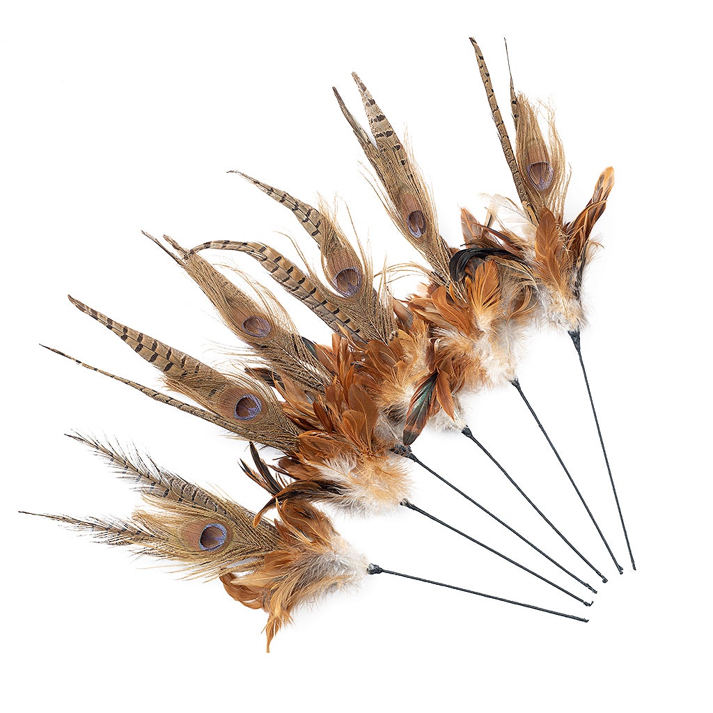 Feather Floral Stem - Pheasant - Peacock - Golden - Iridiscent - Natural - 12"
