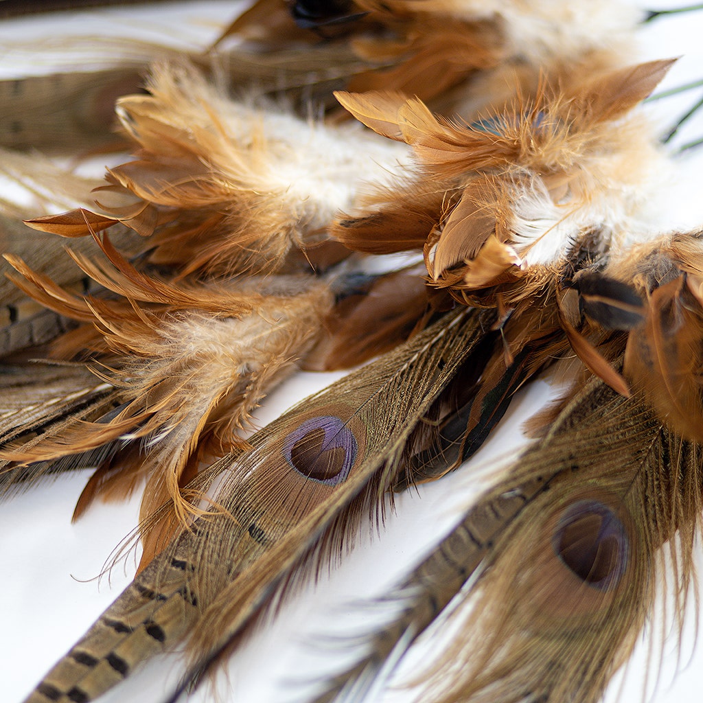 Feather Floral Stem - Pheasant - Peacock - Golden - Iridiscent - Natural - 12"