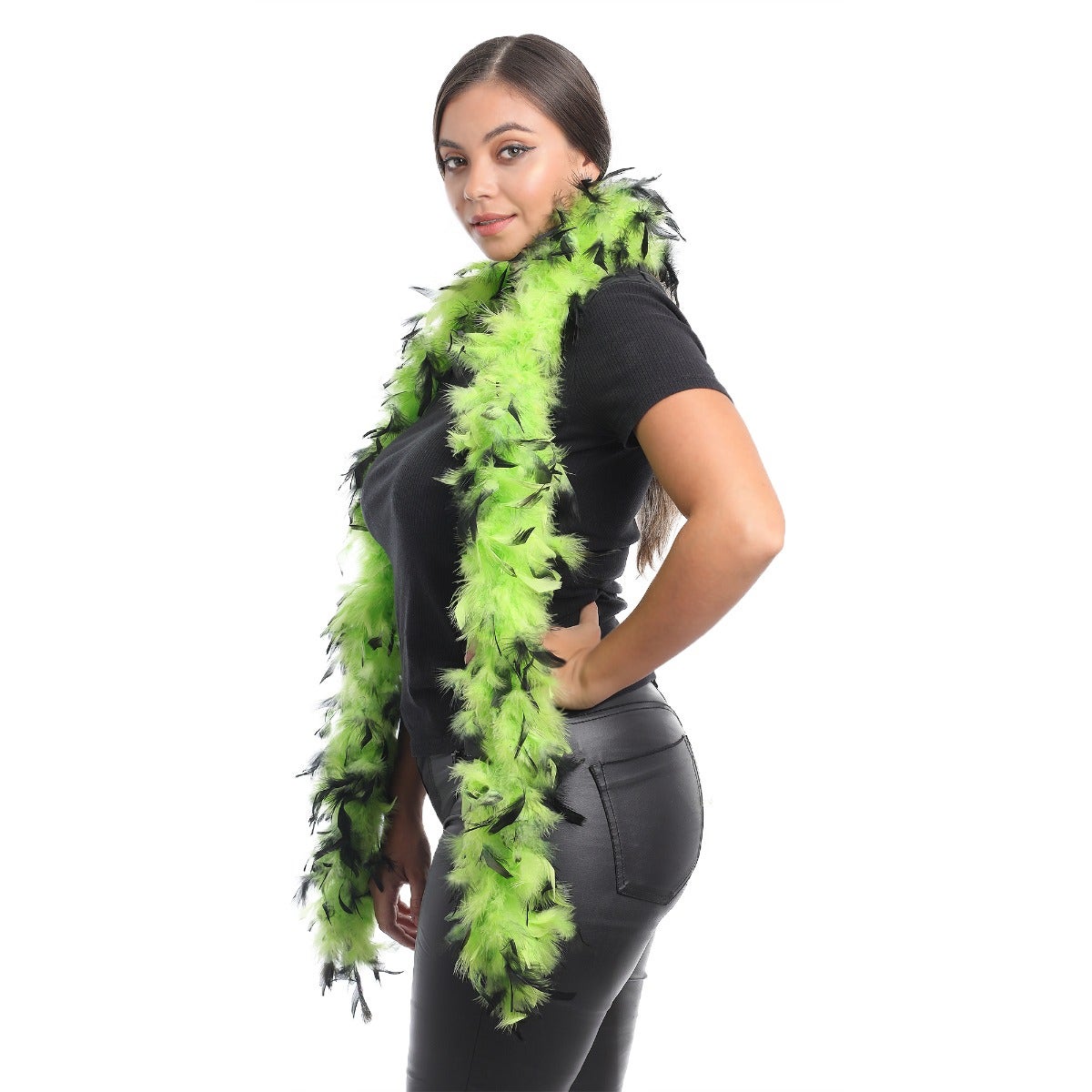 Chandelle Feather Boa - Medium Weight - Tipped - Lime/Black