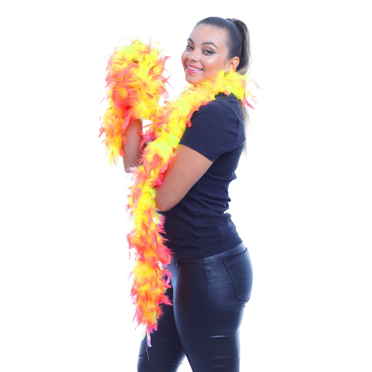 Chandelle Feather Boa - Medium Weight - Tipped - Fluorescent Yellow/Shocking Pink