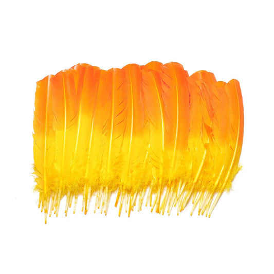 Bulk Two Tone Ombre Tipped Turkey Round Feathers Left Wing - 10-12” - 1/4 lb - Gold Orange