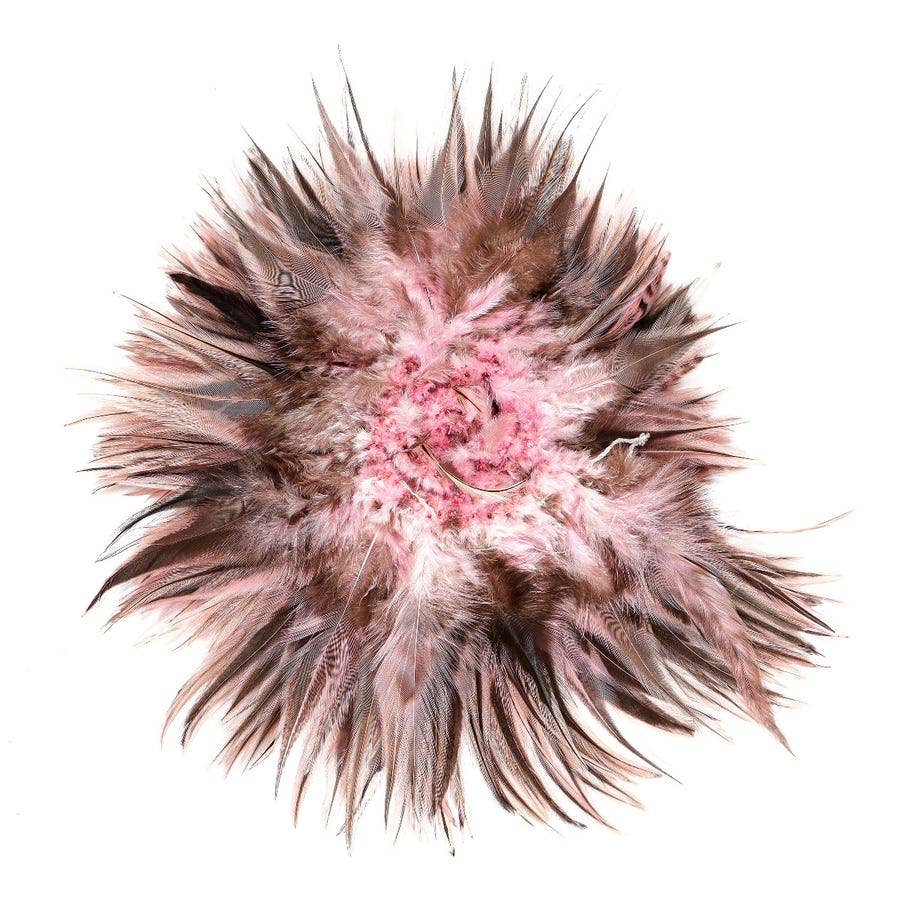 Badger Rooster Saddle Feathers Strung - 1/2 Yard (18" strip) 4-6" Rooster Feathers - Candy Pink