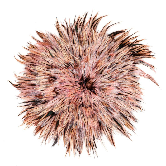 Badger Rooster Saddle Feathers Strung - 1 Yard 4-6" Rooster Feathers - Candy Pink