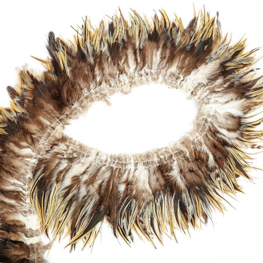 Badger Rooster Saddle Feathers Strung - 1/2 Yard (18" strip) 4-6" Rooster Feathers - Natural