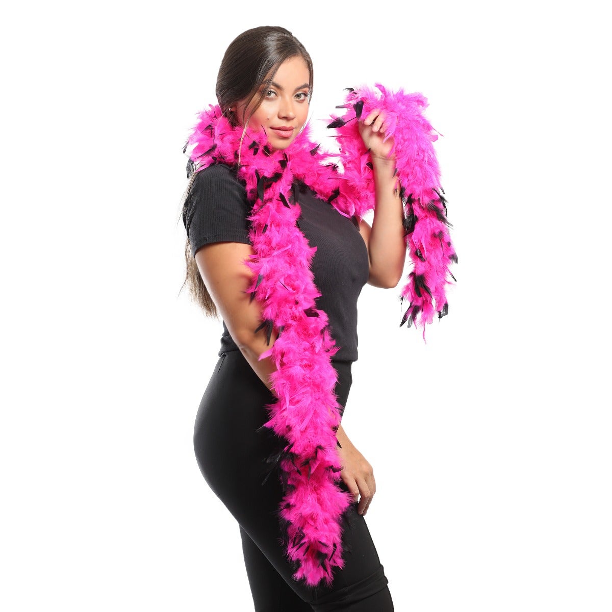 Tipped Chandelle Feather Boa - Heavyweight - Shocking Pink/Black