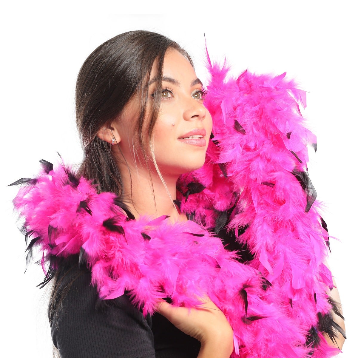 Chandelle Feather Boa - Medium Weight - Tipped - Shocking Pink/Black