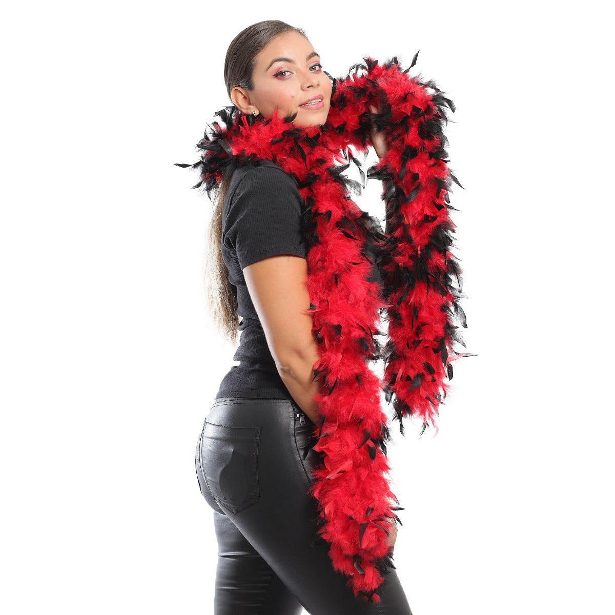 Tipped Chandelle Feather Boa - Heavyweight - Red/Black