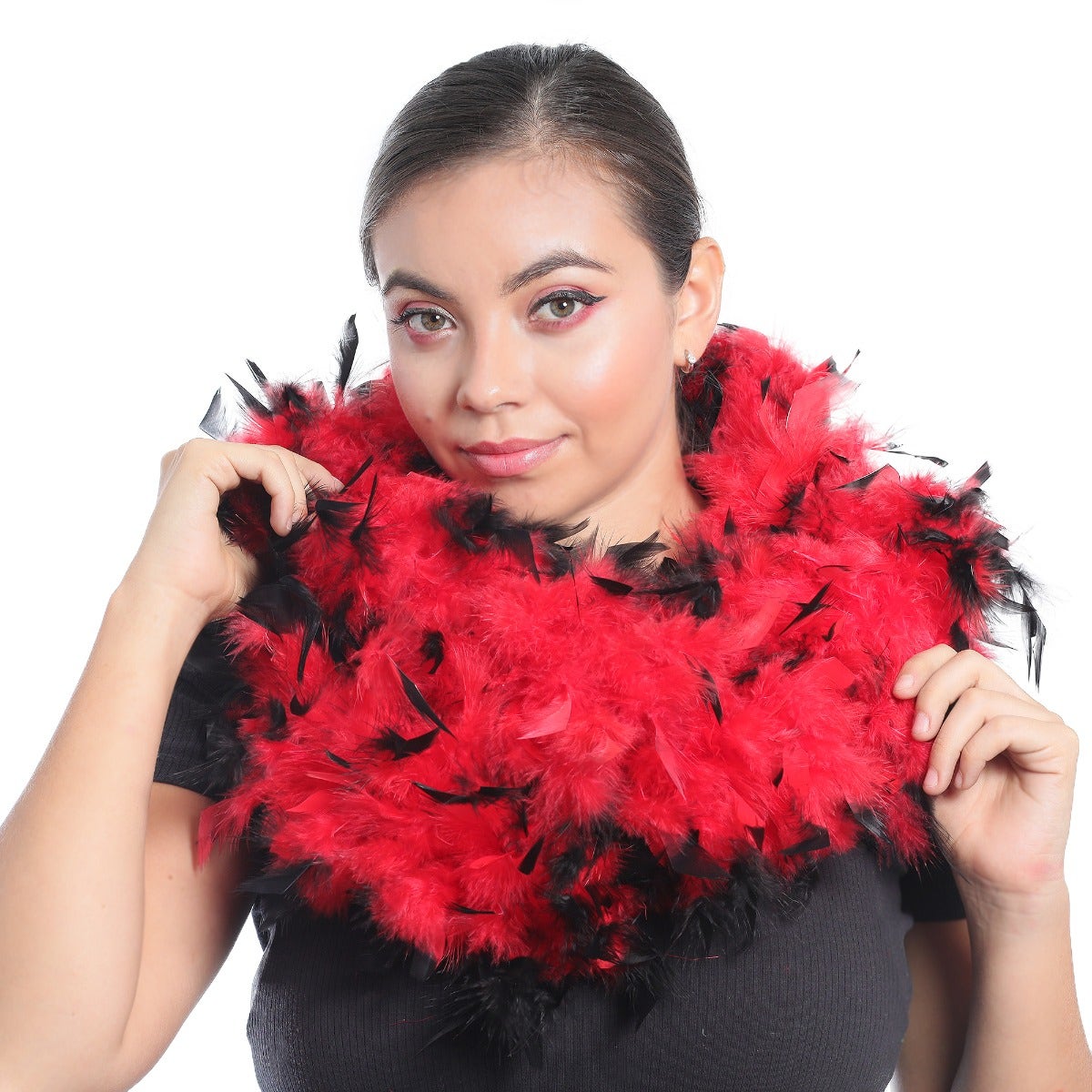 Tipped Chandelle Feather Boa - Heavyweight - Red/Black