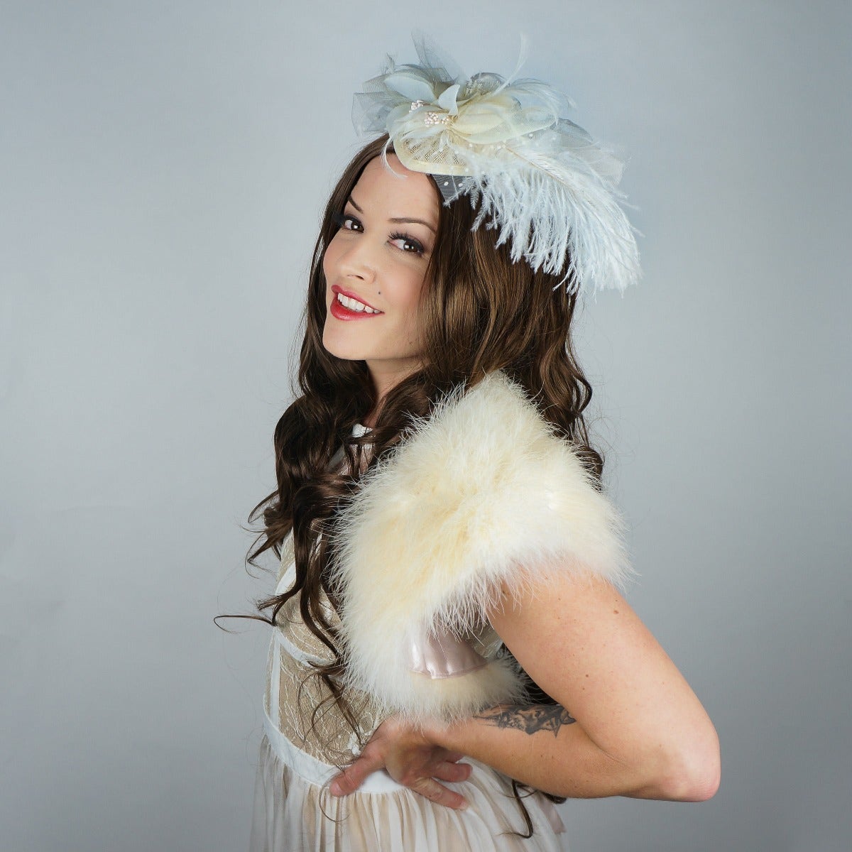 Clara Ivory Ostrich Feather Fascinator