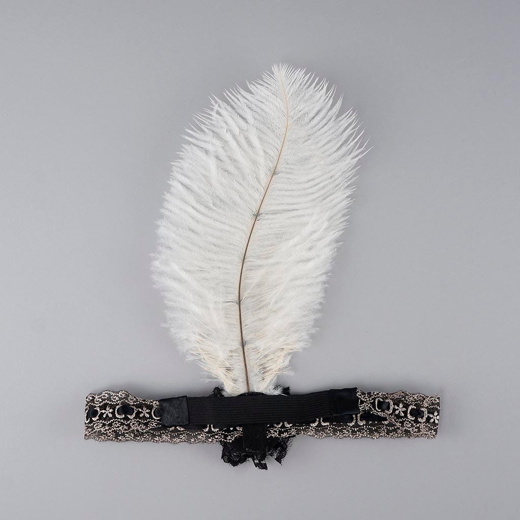 Ostrich Flapper Headband Ivory/Grey/Black