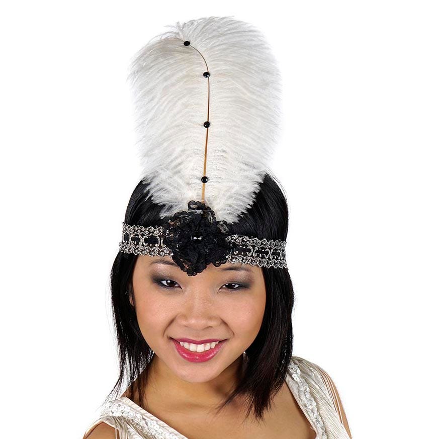 Ostrich Flapper Headband Ivory/Grey/Black