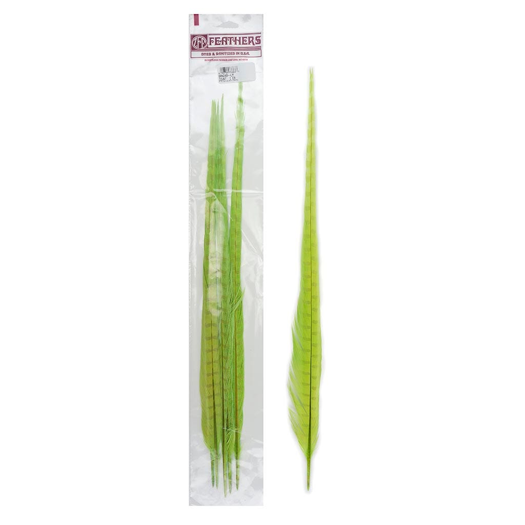 Ringneck Pheasant Tails Bleached & Dyed Lime