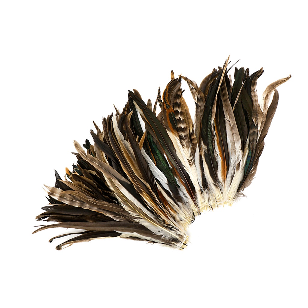 Rooster Coque Tails Feathers Chinchilla Natural 13-16" [1/4 LB Bulk]