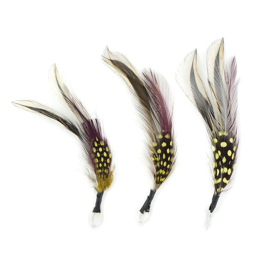 Hackle-Guinea Feather Pick - Natural, Yellow & Burgundy