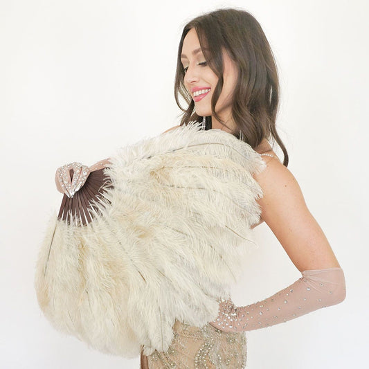 Ostrich Floss Feather Fan - Natural Tonals