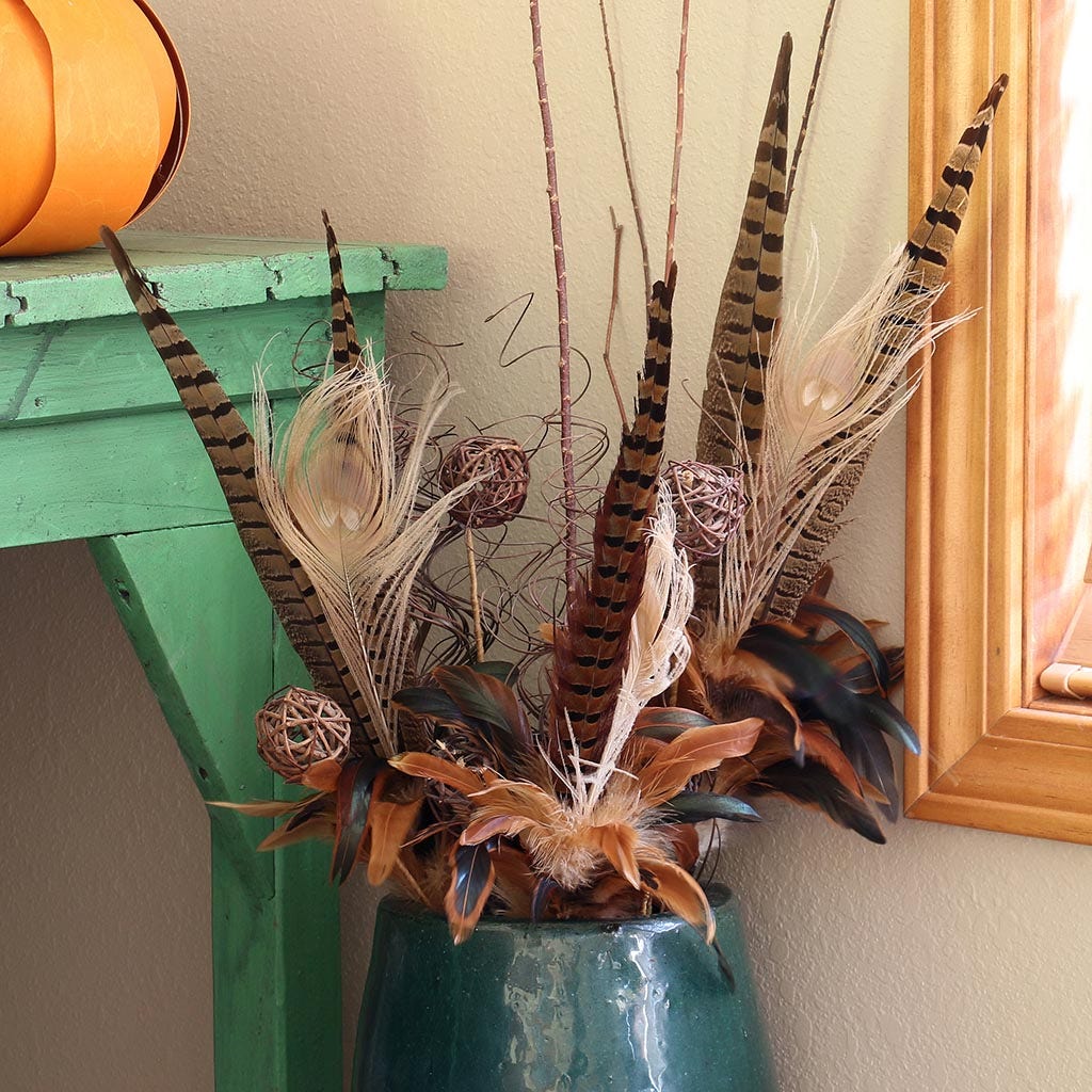 Feather Floral Stem - Pheasant - Peacock - Golden - Iridiscent - Natural - 12"