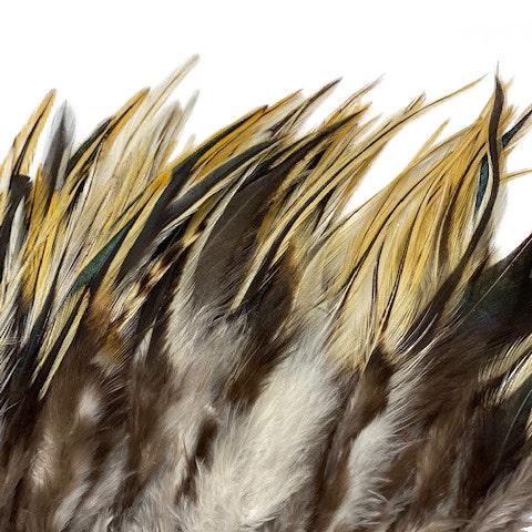 Badger Rooster Saddle Feathers Strung - 2" strip of 4-6" Rooster Feathers - Natural