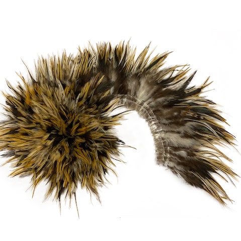 Badger Rooster Saddle Feathers Strung - 2" strip of 4-6" Rooster Feathers - Natural