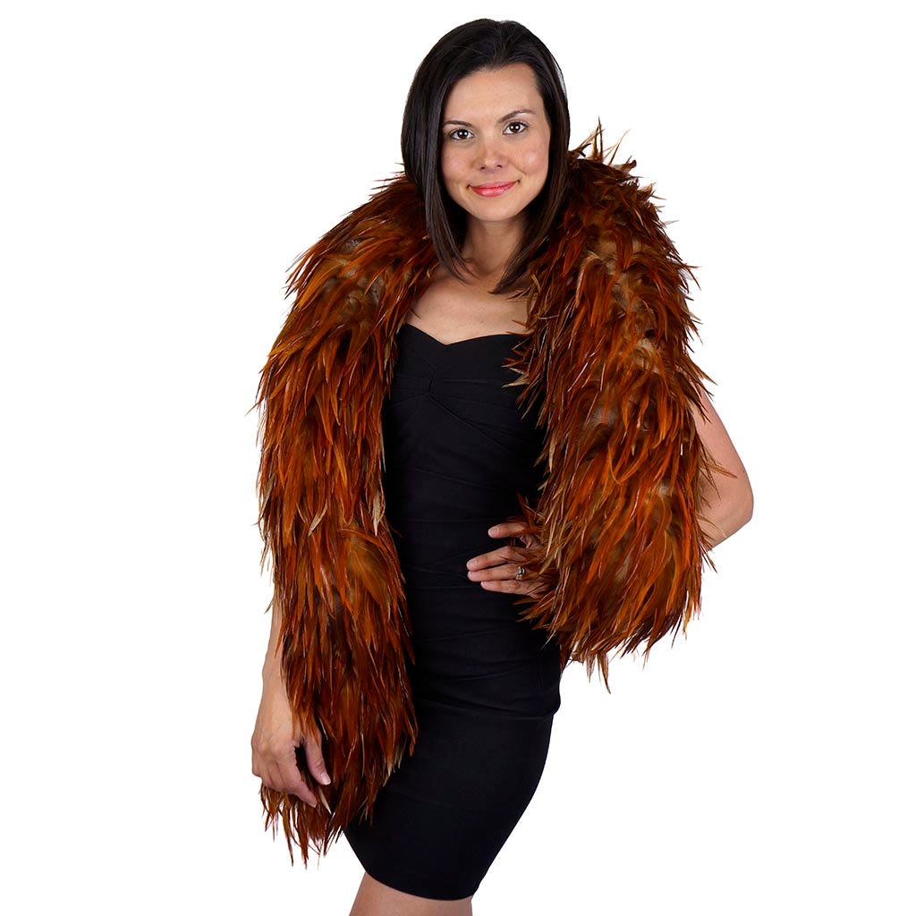 Red Saddle Rooster Feather Boa 7-8" - Natural