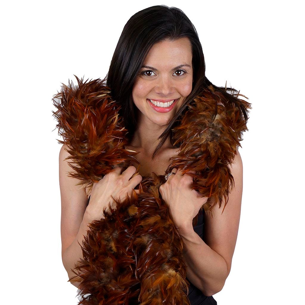 Red Saddle Rooster Feather Boa 5-6" - Natural