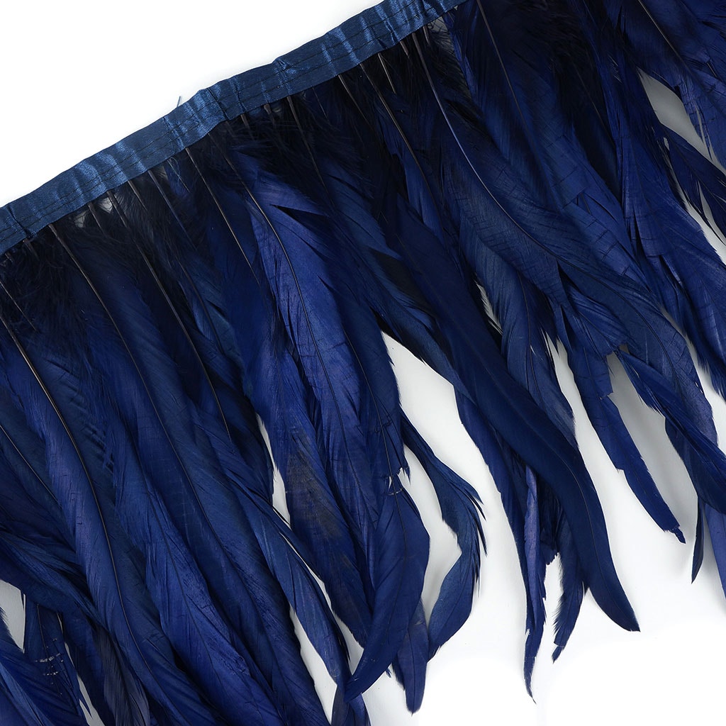 Bleach Dyed Coque Tail Feather Fringe - 12-14" - Navy