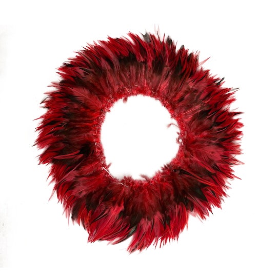 Badger Rooster Saddle Feathers Strung - 2" strip of 4-6" Rooster Feathers - Hot Orange
