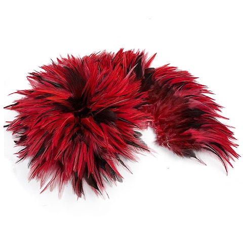 Badger Rooster Saddle Feathers Strung - 2" strip of 4-6" Rooster Feathers - Hot Orange