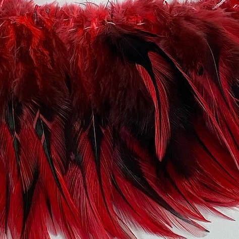 Badger Rooster Saddle Feathers Strung - 2" strip of 4-6" Rooster Feathers - Hot Orange