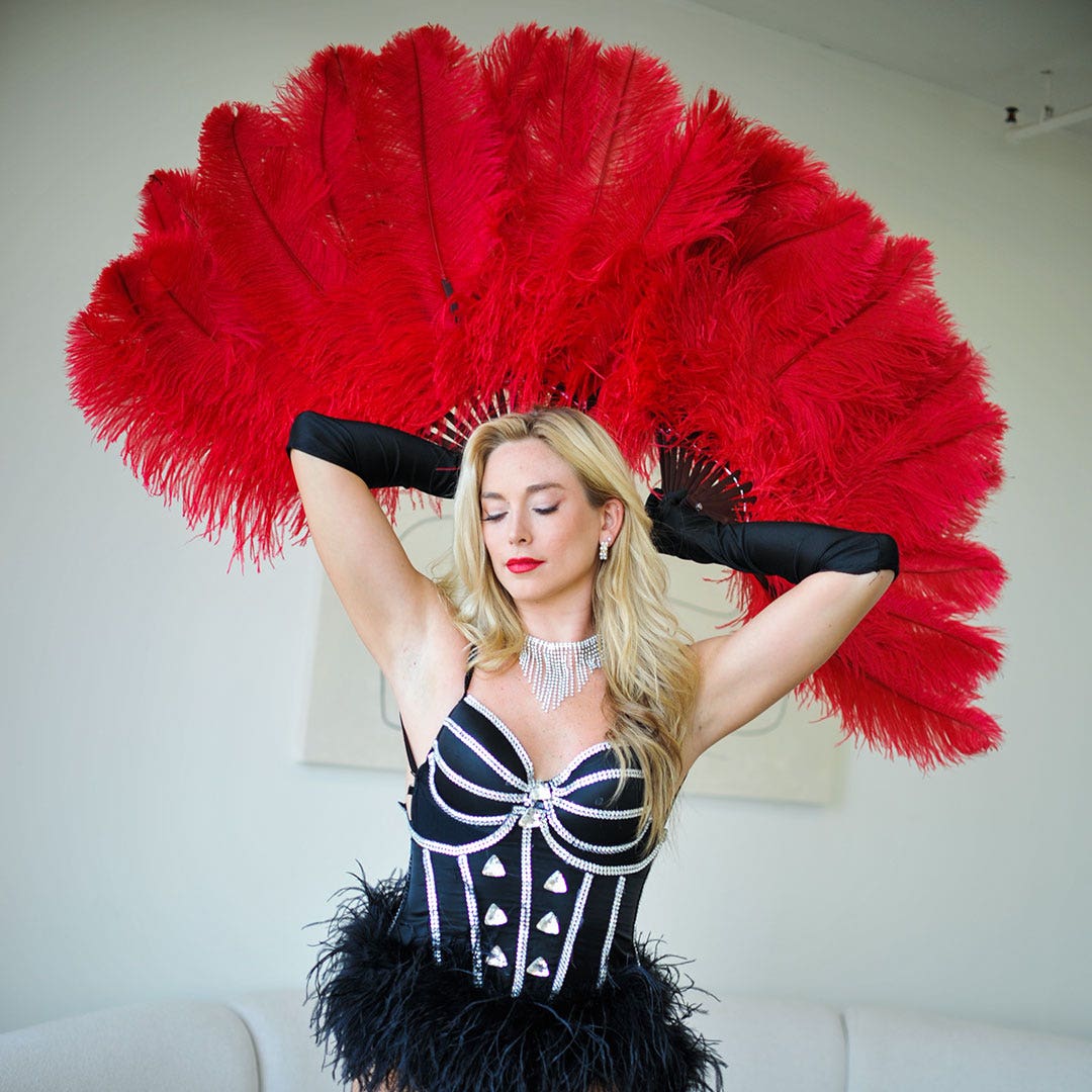 Ostrich Prime Femina Feather Fan - Red
