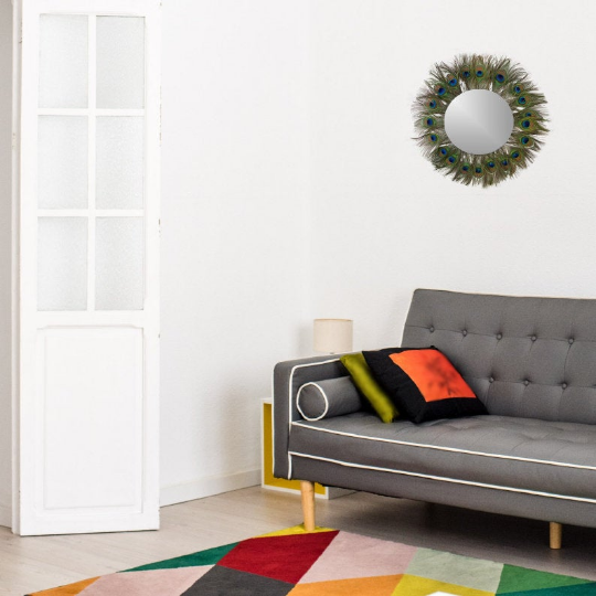 Peacock Feather Wall Art with Silver Mirror