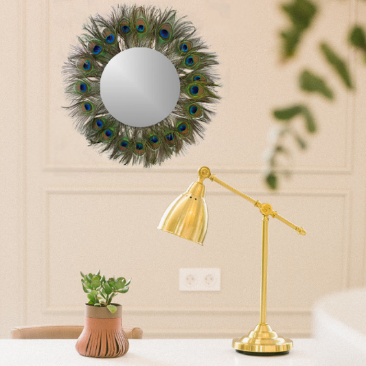 Peacock Feather Wall Art with Silver Mirror