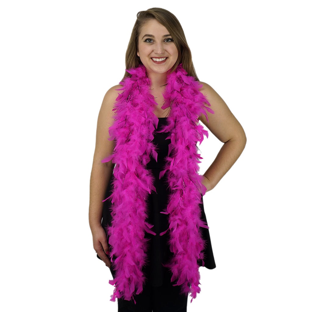 Chandelle Feather Boa - Lightweight - Shocking Pink with Black Lurex