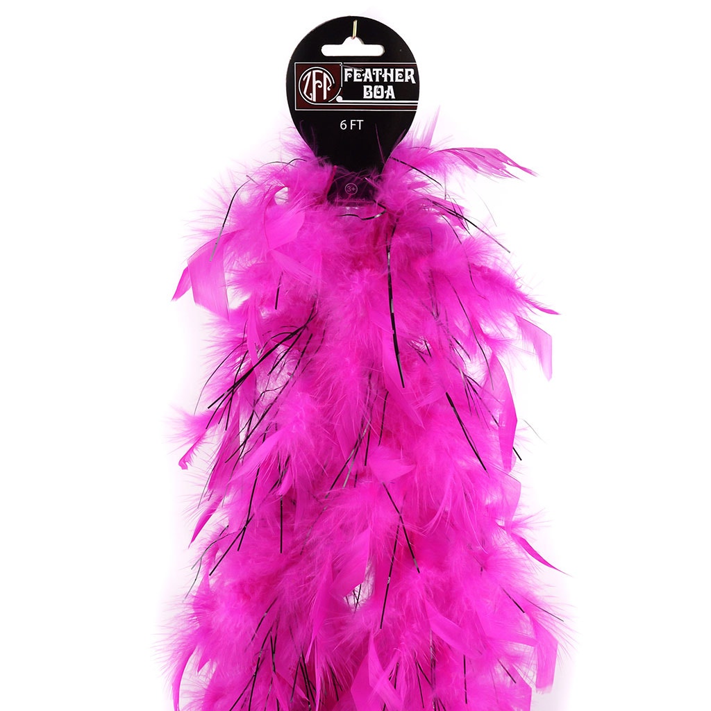 Chandelle Feather Boa - Lightweight - Shocking Pink with Black Lurex